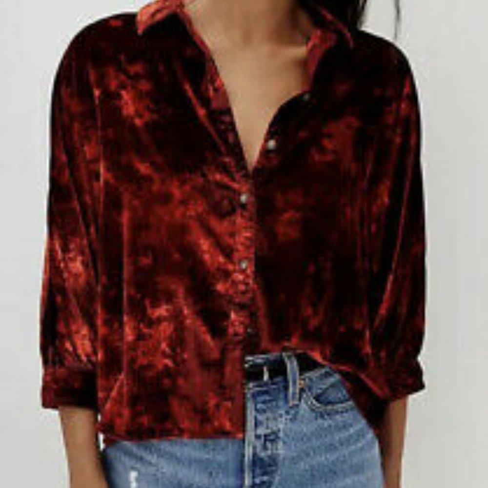 Anthropologie Red Pilcro Orsay Velvet Buttondown